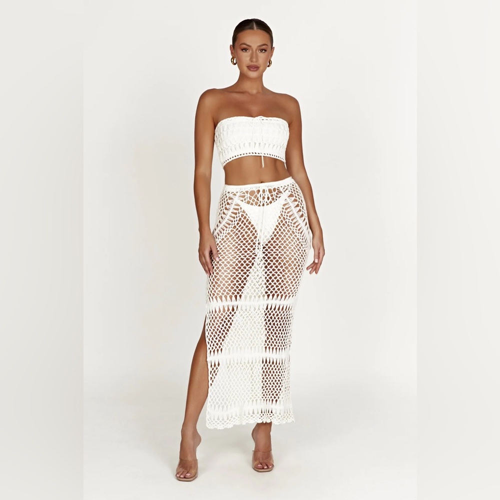Meshki Crochet Bandeau Top and maxi skirt